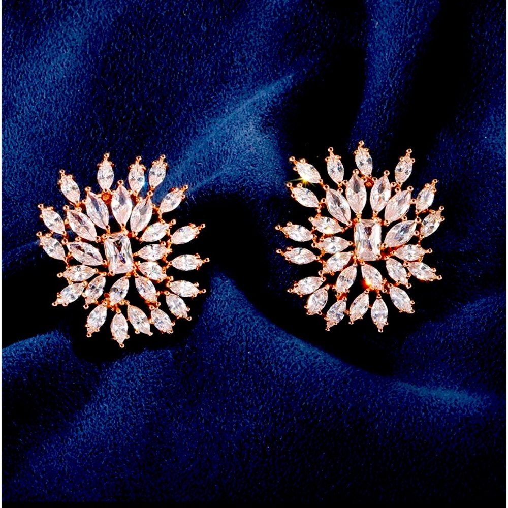 Snow Flake Elegant Sterling Silver And Rose Gold And Gold Earrings